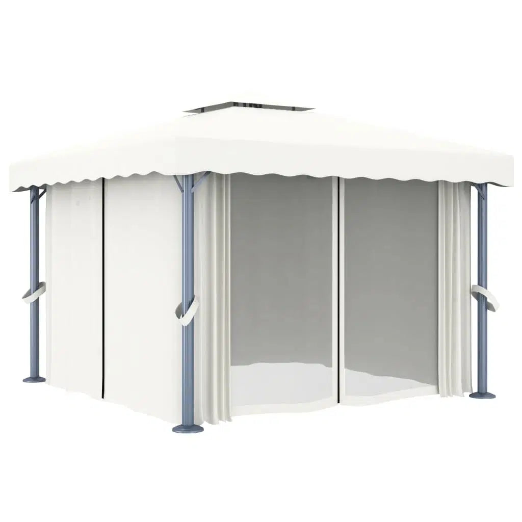 Gazebo with Curtain 9.8'x9.8'Cream White Aluminum