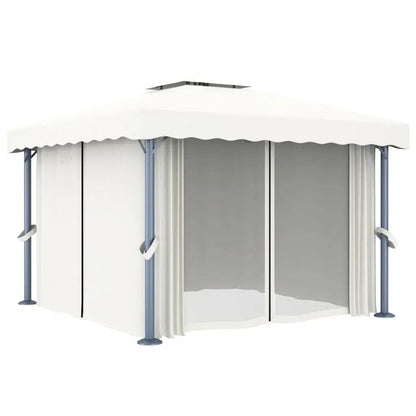 Gazebo with Curtain 9.8'x9.8'Cream White Aluminum