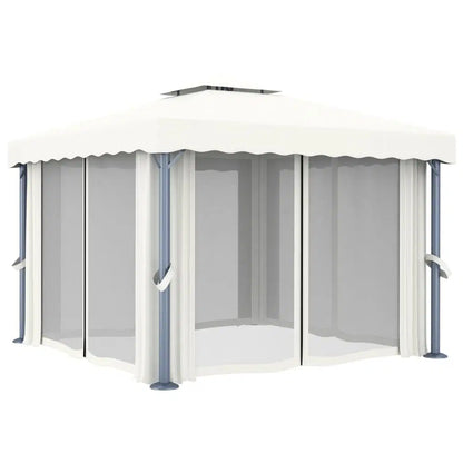 Gazebo with Curtain 9.8'x9.8'Cream White Aluminum