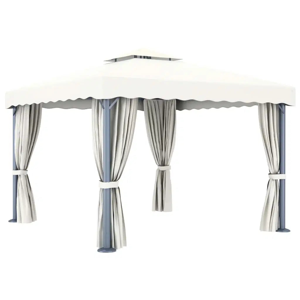 Gazebo with Curtain 9.8'x9.8'Cream White Aluminum