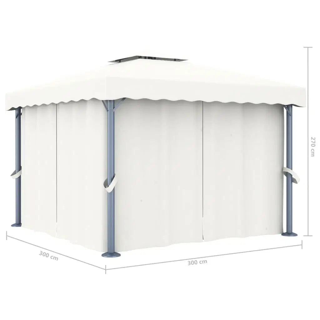 Gazebo with Curtain 9.8'x9.8'Cream White Aluminum