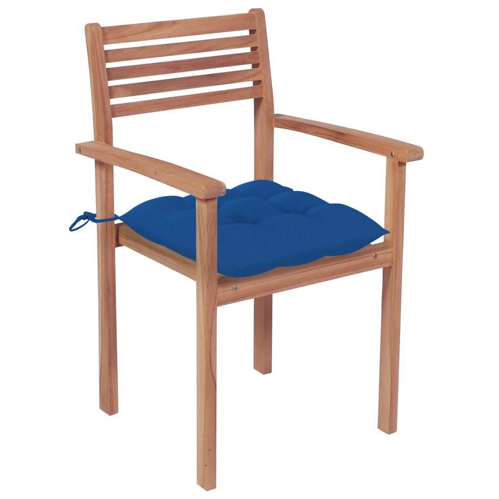 Patio Chairs 2 pcs with Blue Cushions Solid Teak Wood