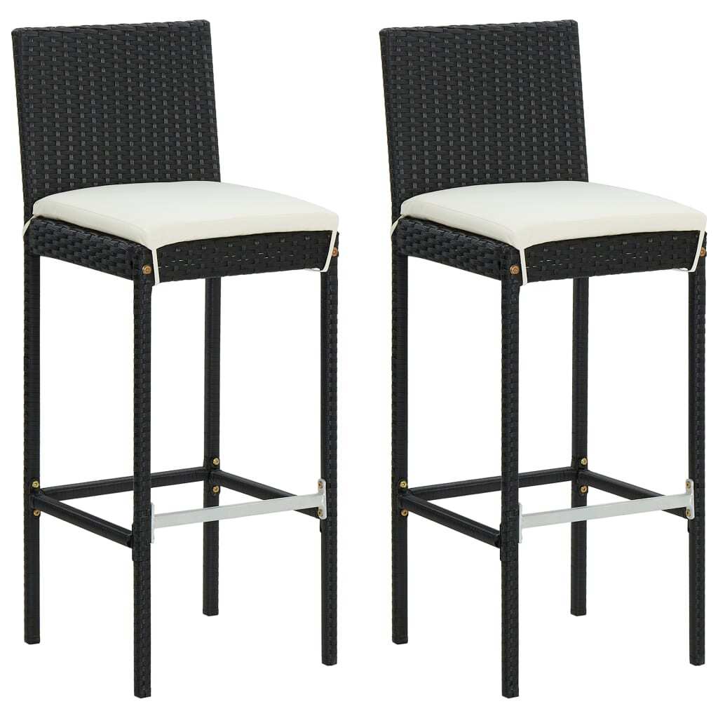 3 Piece Patio Bar Set with Cushions Poly Rattan Black