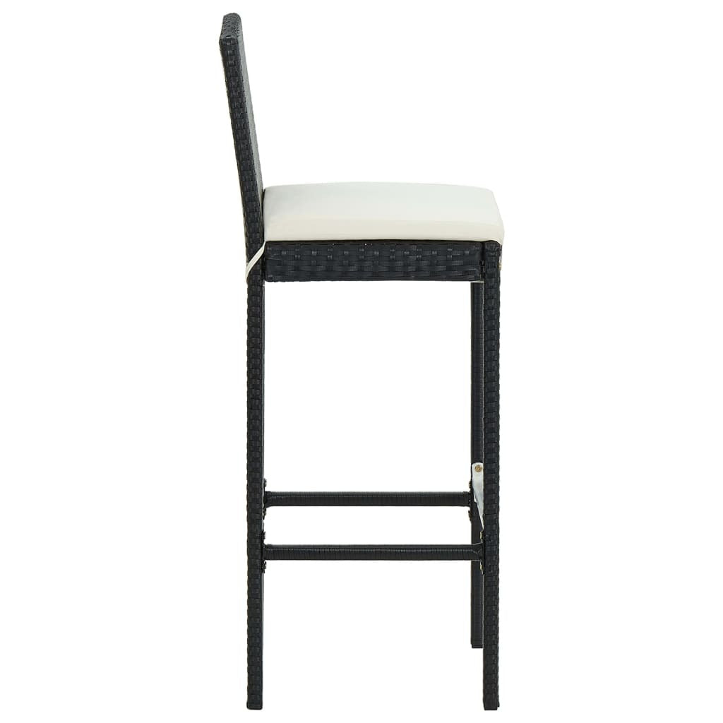 3 Piece Patio Bar Set with Cushions Poly Rattan Black