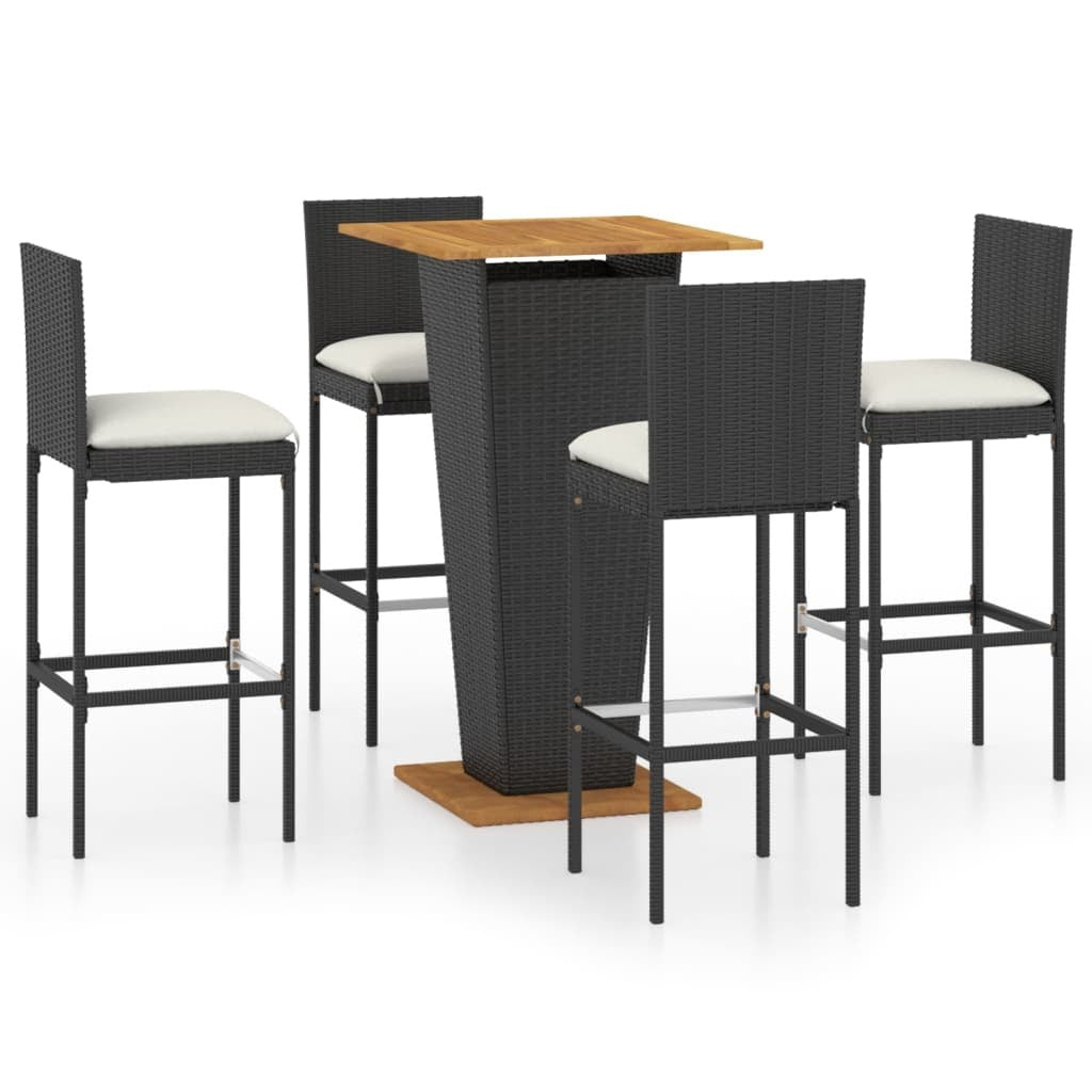 5 Piece Patio Bar Set with Cushions Poly Rattan Black