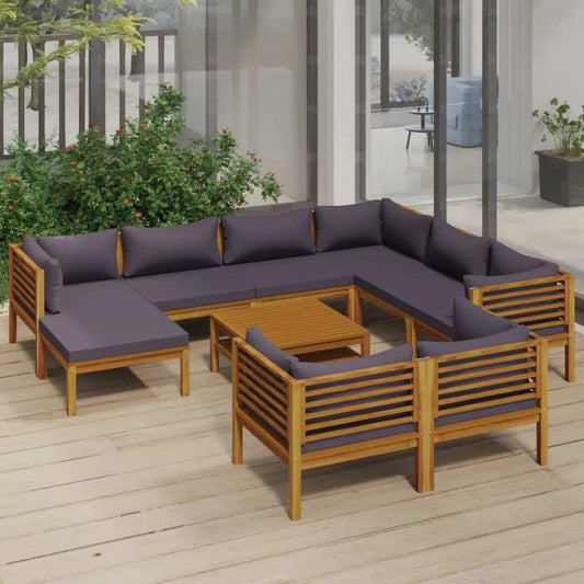 10 Piece Patio Lounge Set with Cushion Solid Acacia Wood