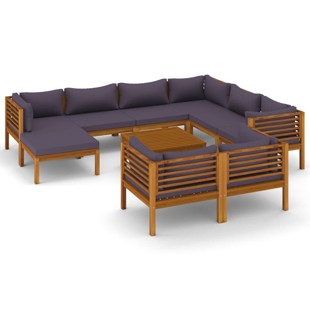 10 Piece Patio Lounge Set with Cushion Solid Acacia Wood