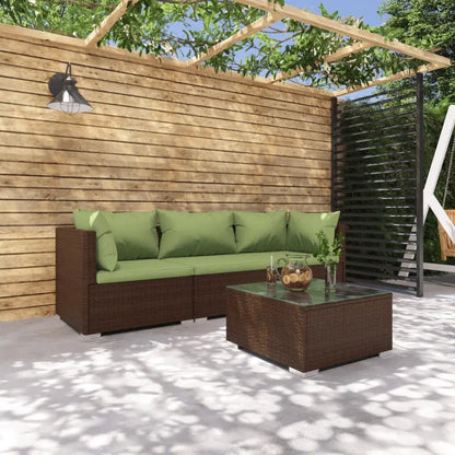 Patio Furniture Set 4 Piece with Cushions Poly Rattan Brown