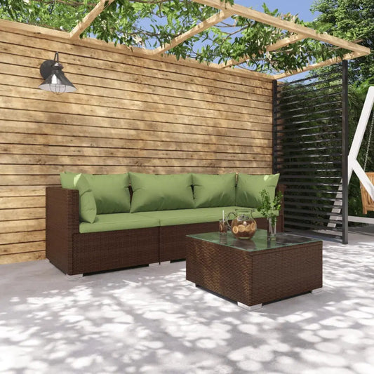 Patio Furniture Set 4 Piece with Cushions Poly Rattan Brown
