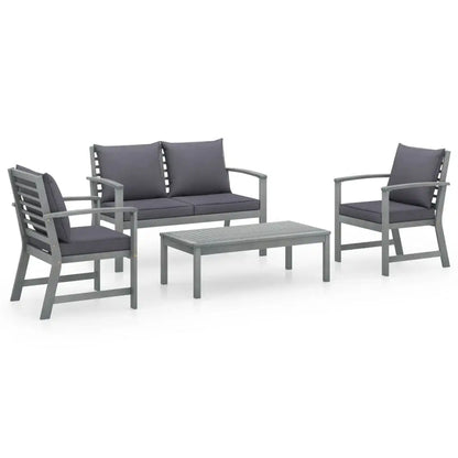 4 Piece Patio Lounge Set with Cushions Solid Acacia Wood
