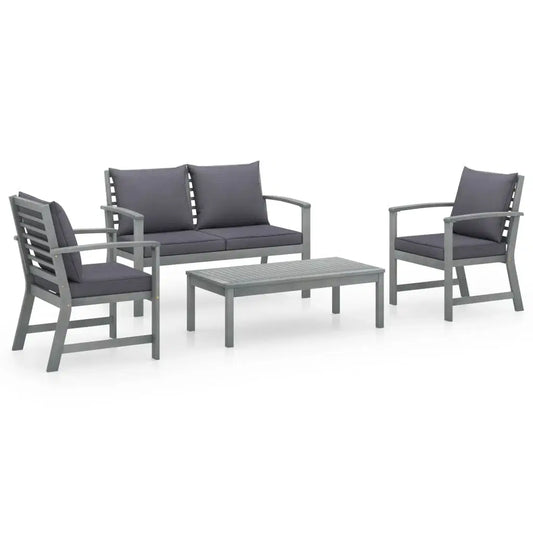 4 Piece Patio Lounge Set with Cushions Solid Acacia Wood