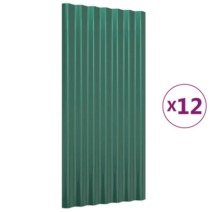 Roof Panels 12 pcs Galvanized Steel Green 31.5"x14.2