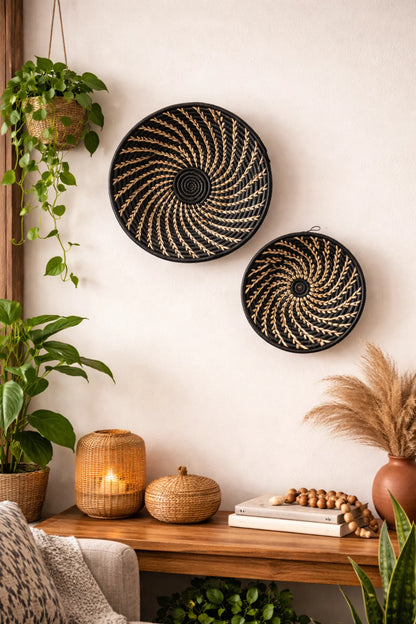 Handwoven Spiral Raffia Grass African Basket