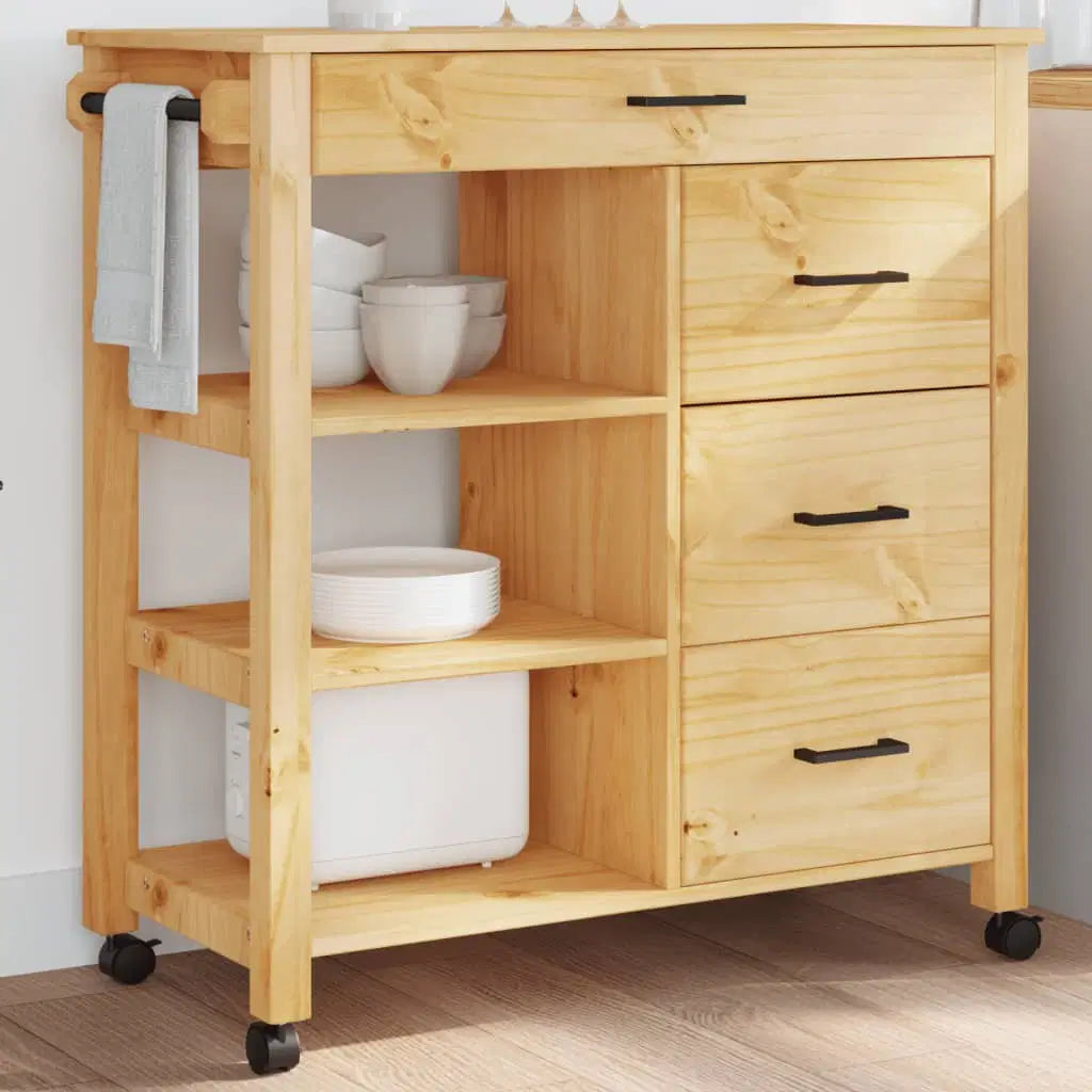 Kitchen Trolley MONZA 33.1"x15.7"x34.8" Solid Wood Pine