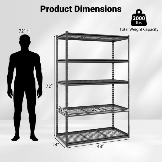 5-Tier Metal Shelving Unit 2000 lbs Capacity with Adjustable Wire Racks Set of 4 - Color: Black - Size: Set of 4