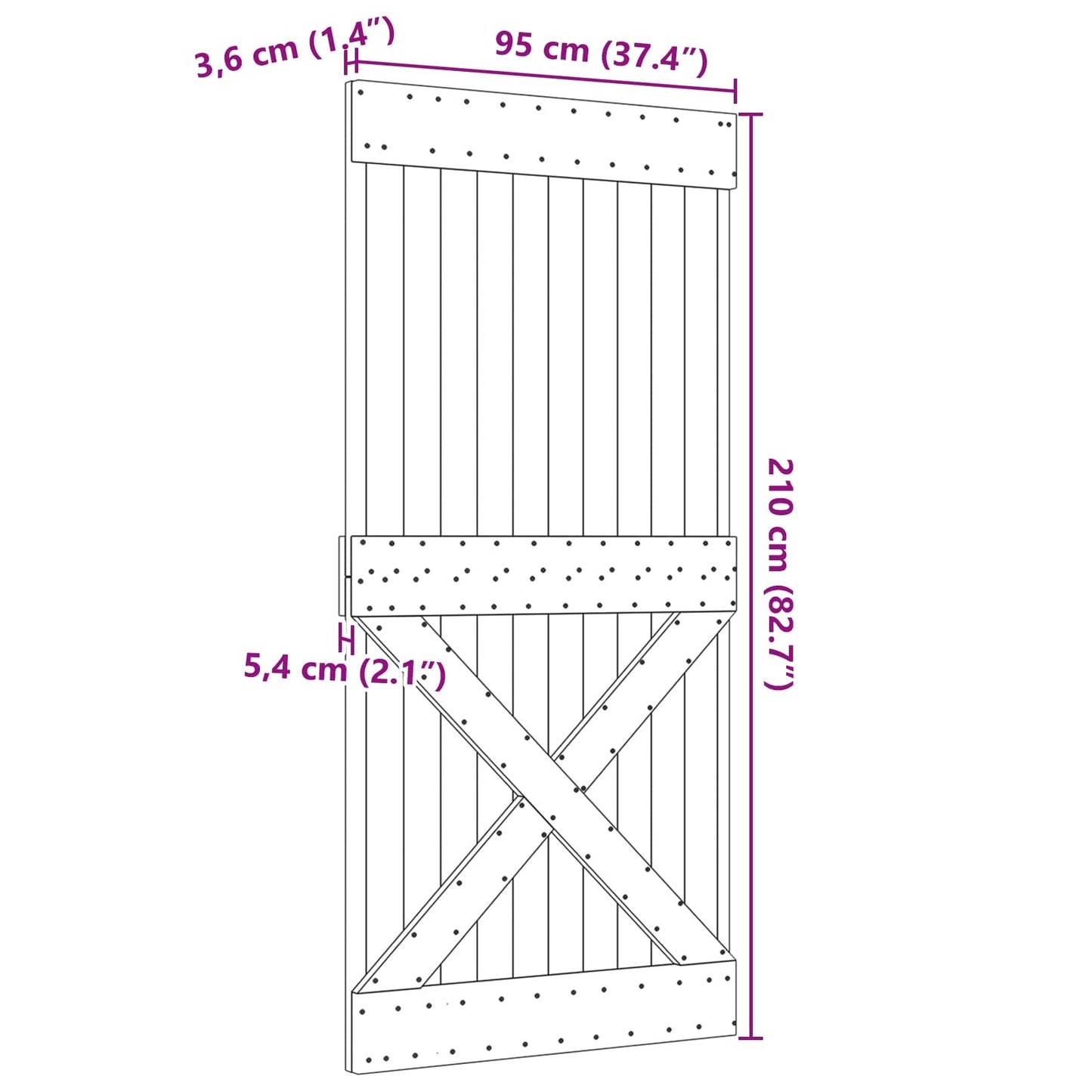 Door NARVIK 37.40 x 82.68 in Solid Pine Wood (Untreated)