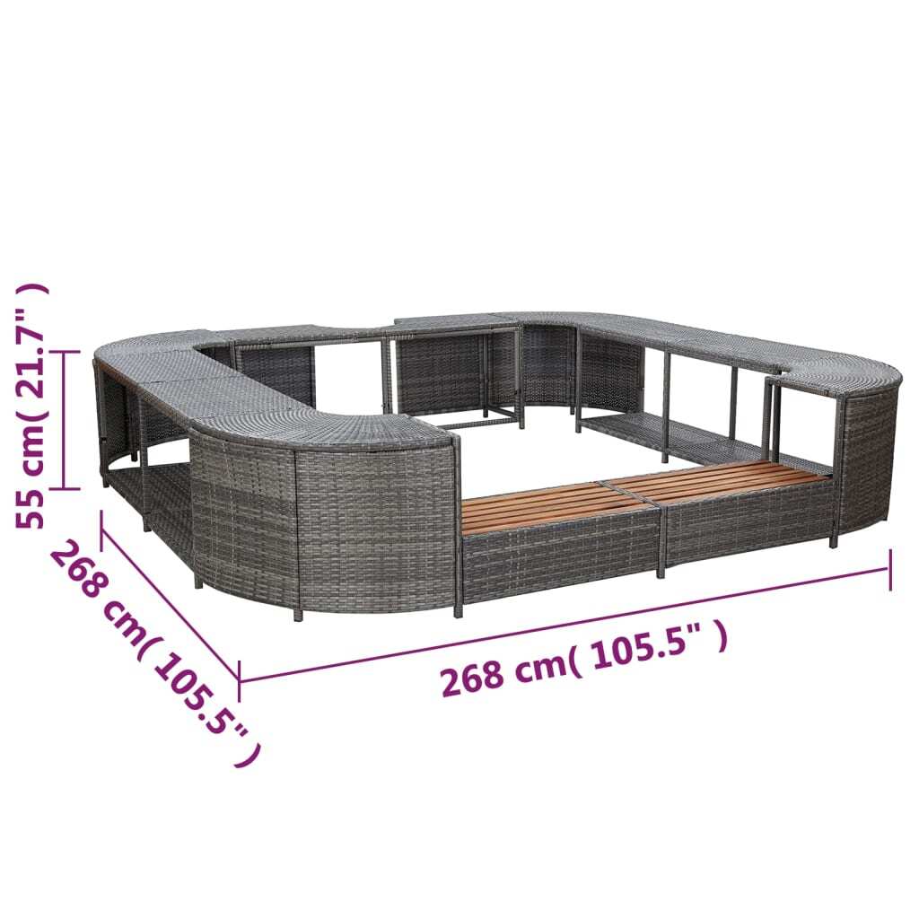 Square Spa Surround Gray 105.5"x105.5" x 21.7" Poly Rattan
