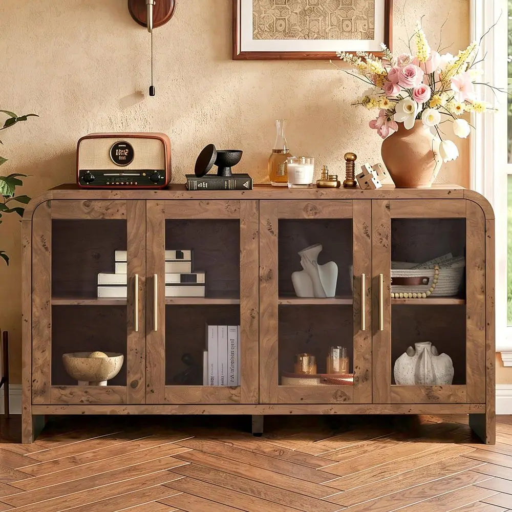Sideboard Buffet Cabinet with Storage, Sideboard Cabinet with Adjustable Shelves amp 4 Glass Doors,Coffee Bar Console Table for