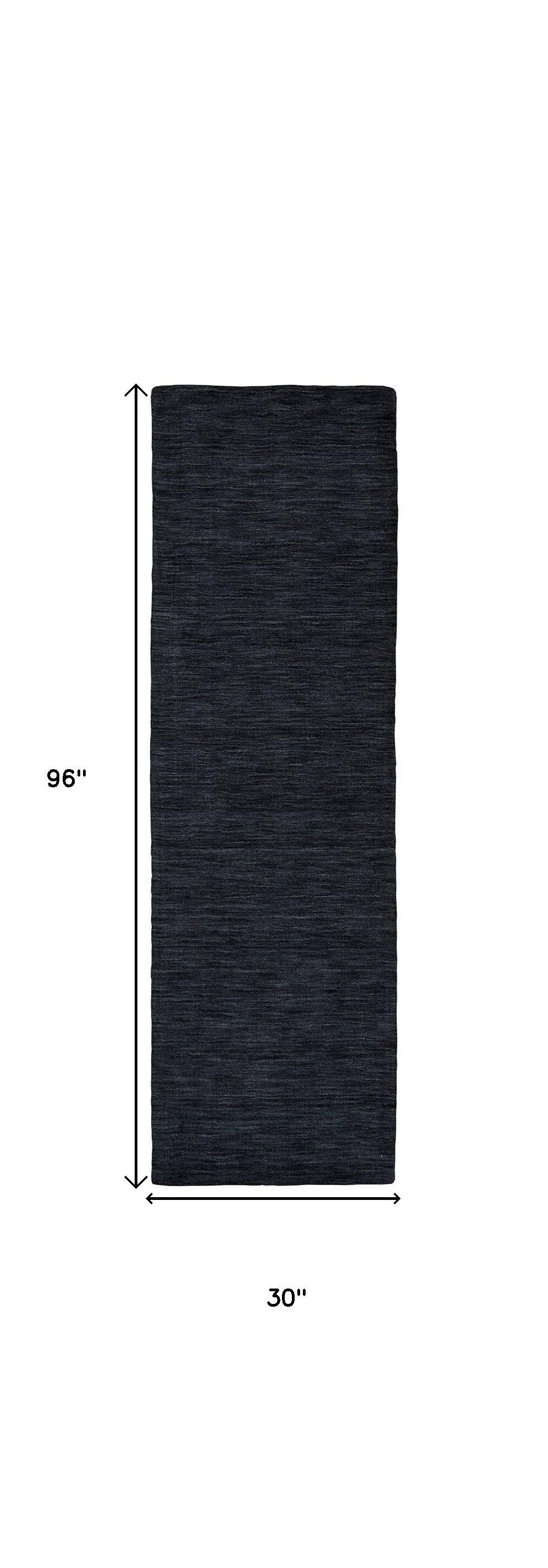 8' Runner Black Hand Woven Runner Rug