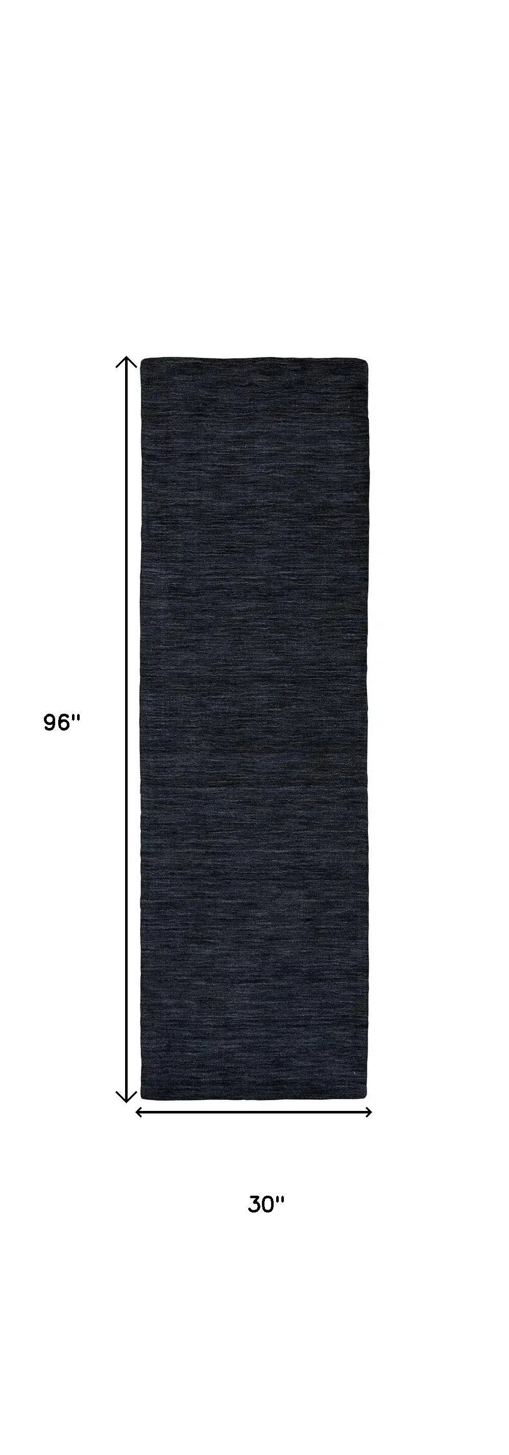 8' Runner Black Hand Woven Runner Rug