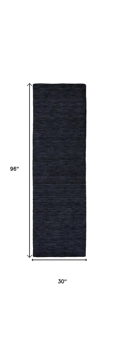 8' Runner Black Hand Woven Runner Rug