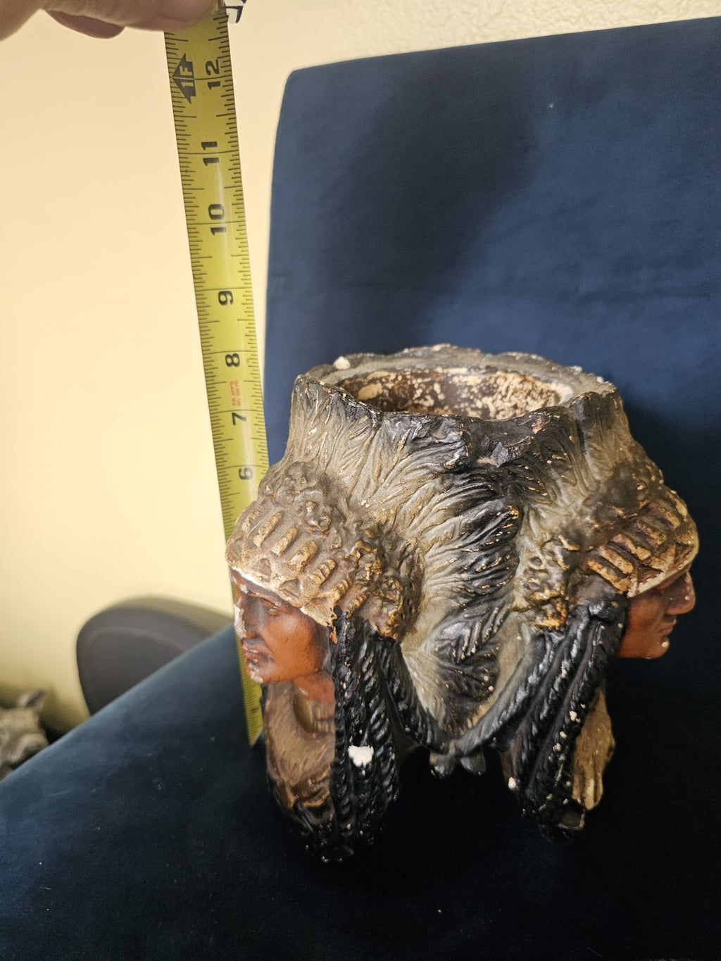 Vintage Chalkware 3 sided indian heads Humador