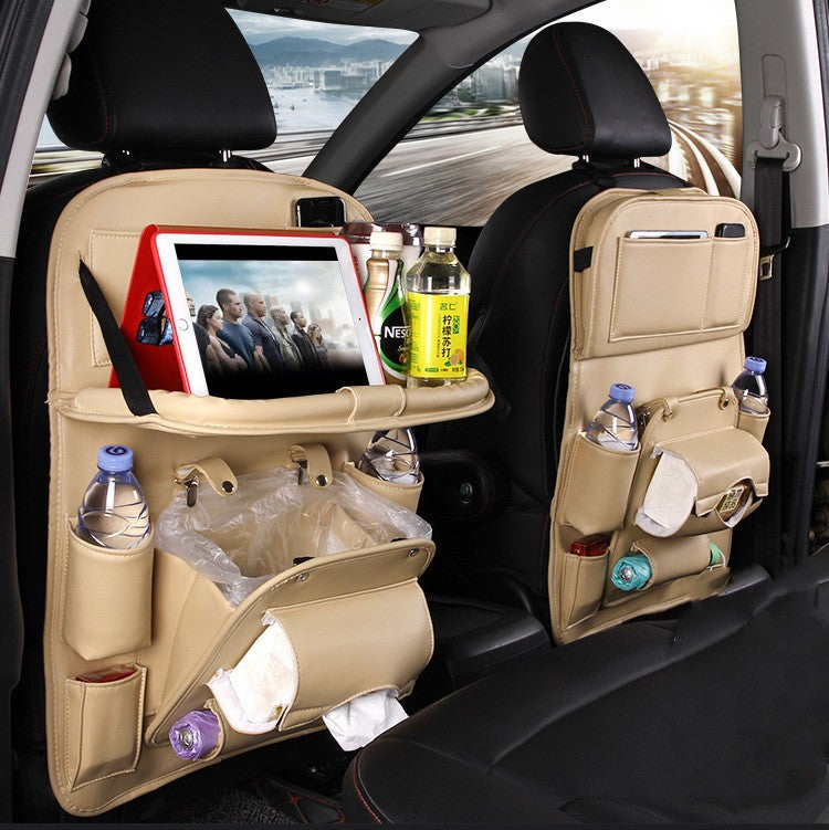 PU Leather Car Storage Bag Multifunction Seat Back Tray Hanging Bag Waterproof C