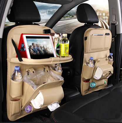 PU Leather Car Storage Bag Multifunction Seat Back Tray Hanging Bag Waterproof C