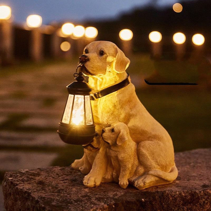 LED Solar Light Dog Lantern Sculpture Resin Craft Ornament Home Porch Decor Gard