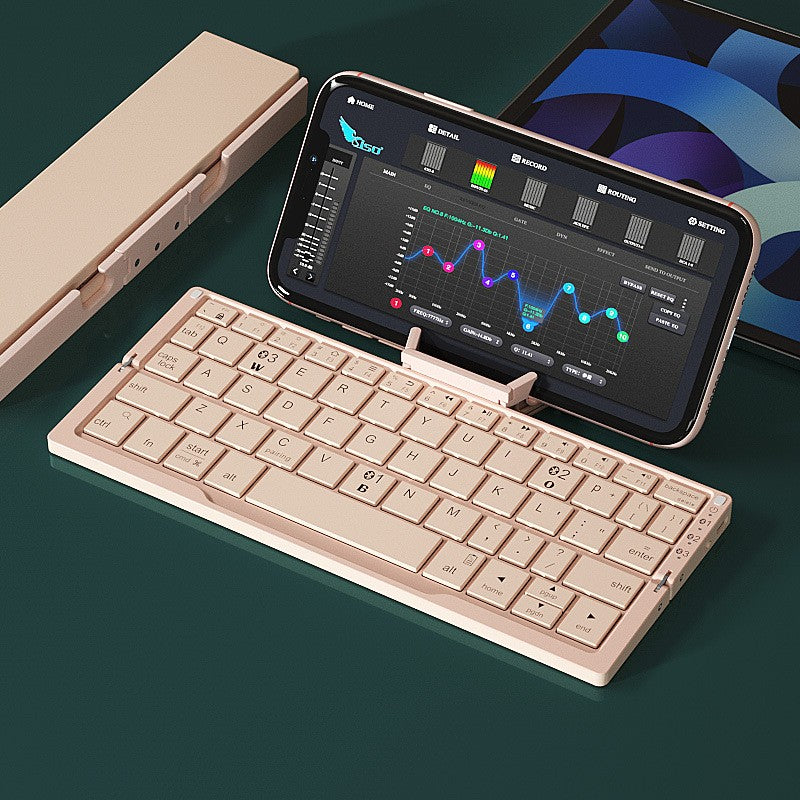Mini Folding Bluetooth Keyboard Wireless Keypad Support3 Devices With Stand Rech