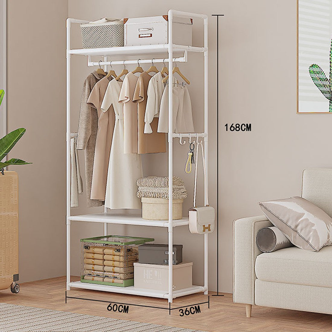 Multifunctional Clothes Rail Garment Hanging Stand Shoe Rack Home Storage Shelf 