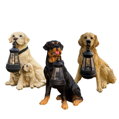 LED Solar Light Dog Lantern Sculpture Resin Craft Ornament Home Porch Decor Gard