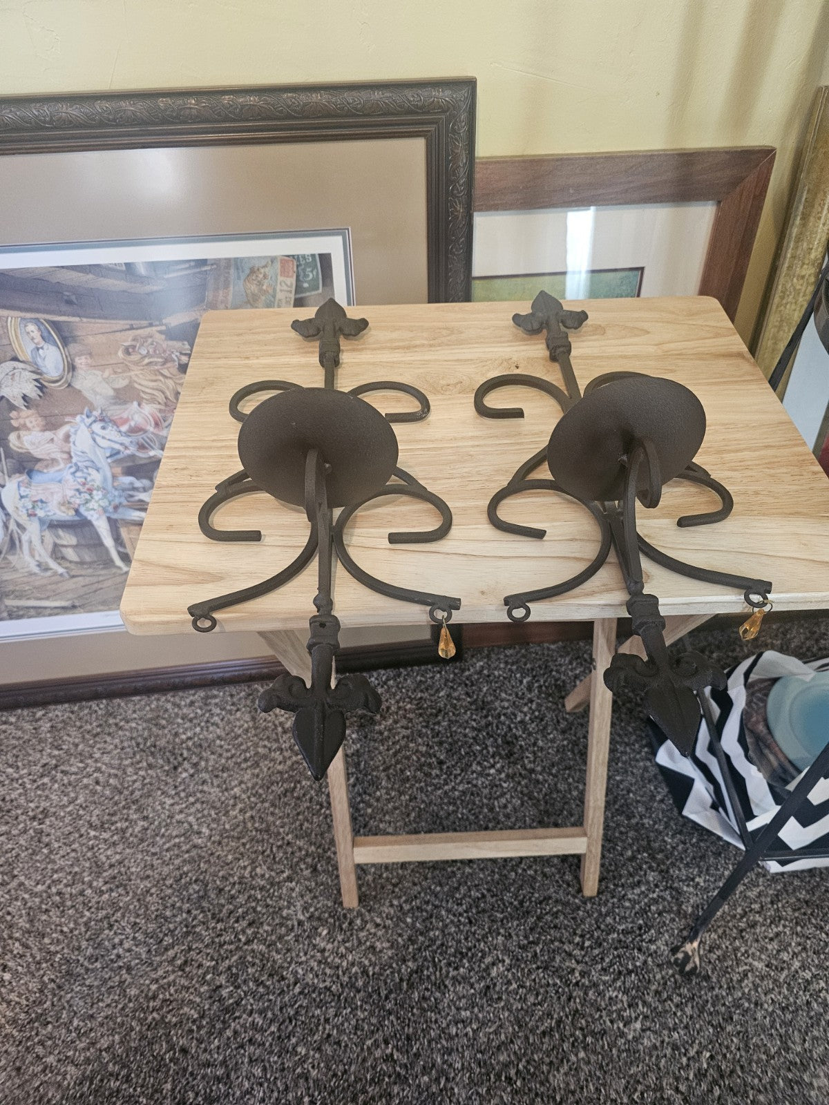Fleur de Lis Beautiful Brown, handcrafted Wrought Iron Wall Sconces Set