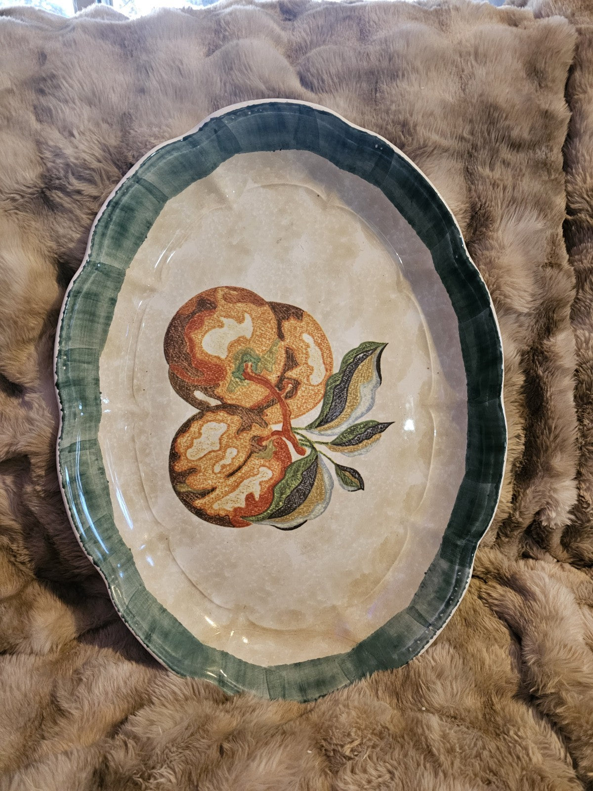 Plate Italian Oval Magnificent Fruit themed huge platter 18 x 13 1/2 Gorgeous