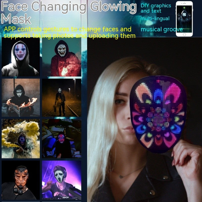Halloween Face Masks Full Color LED Luminous Mask Face Changing Mask Party Bar P