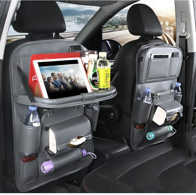 PU Leather Car Storage Bag Multifunction Seat Back Tray Hanging Bag Waterproof C