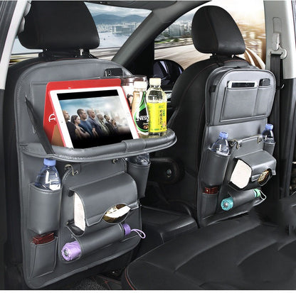 PU Leather Car Storage Bag Multifunction Seat Back Tray Hanging Bag Waterproof C
