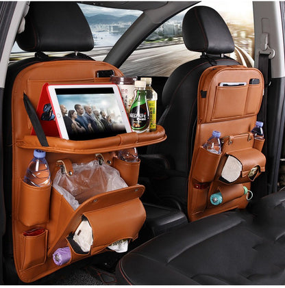 PU Leather Car Storage Bag Multifunction Seat Back Tray Hanging Bag Waterproof C