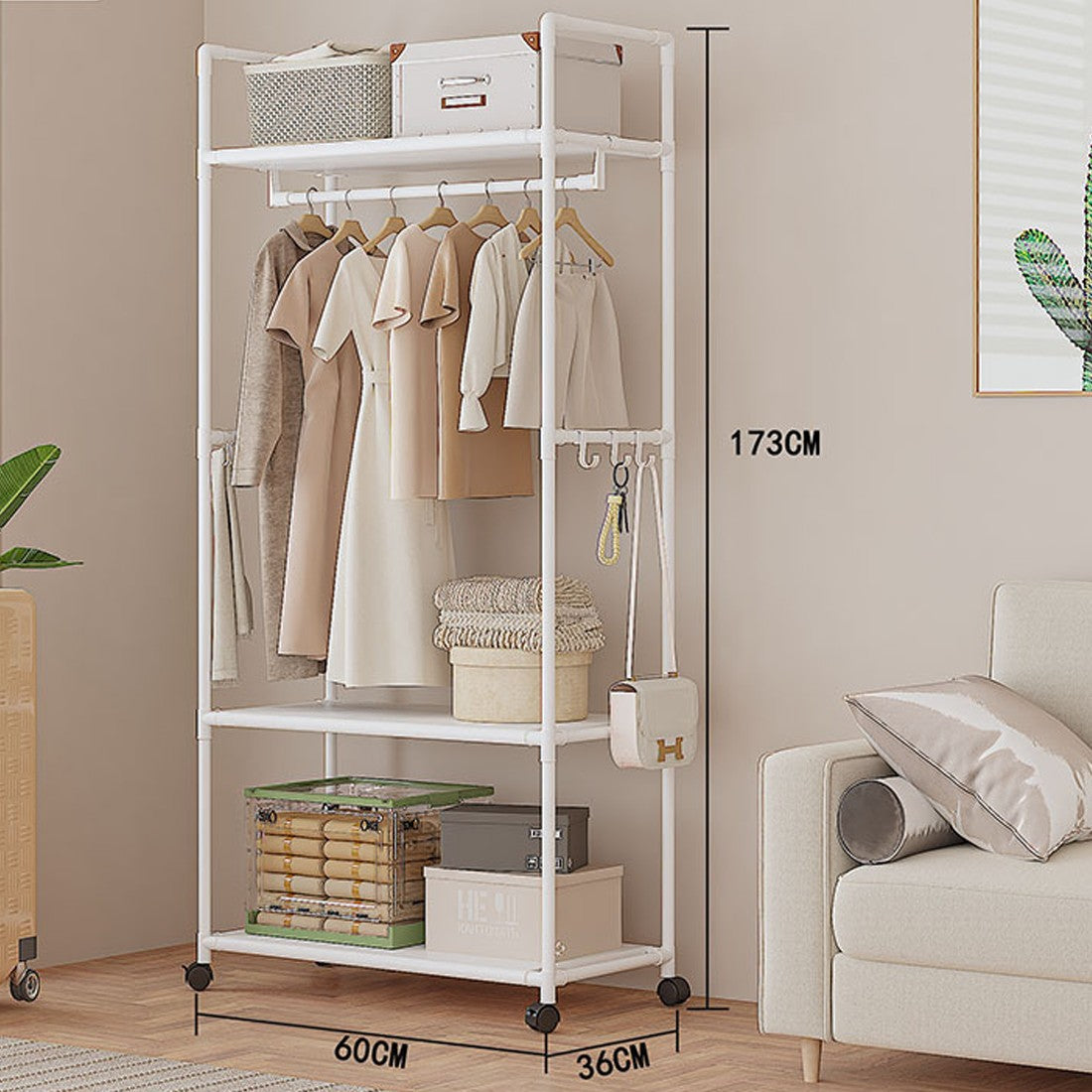 Multifunctional Clothes Rail Garment Hanging Stand Shoe Rack Home Storage Shelf 