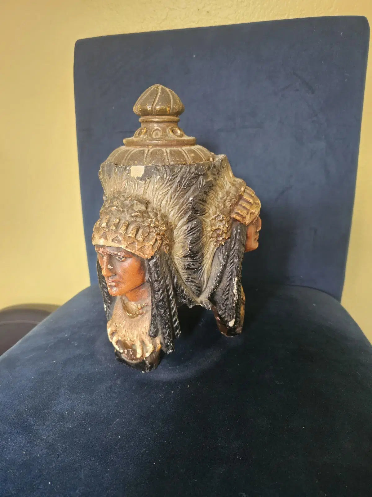 Vintage Chalkware 3 sided indian heads Humador