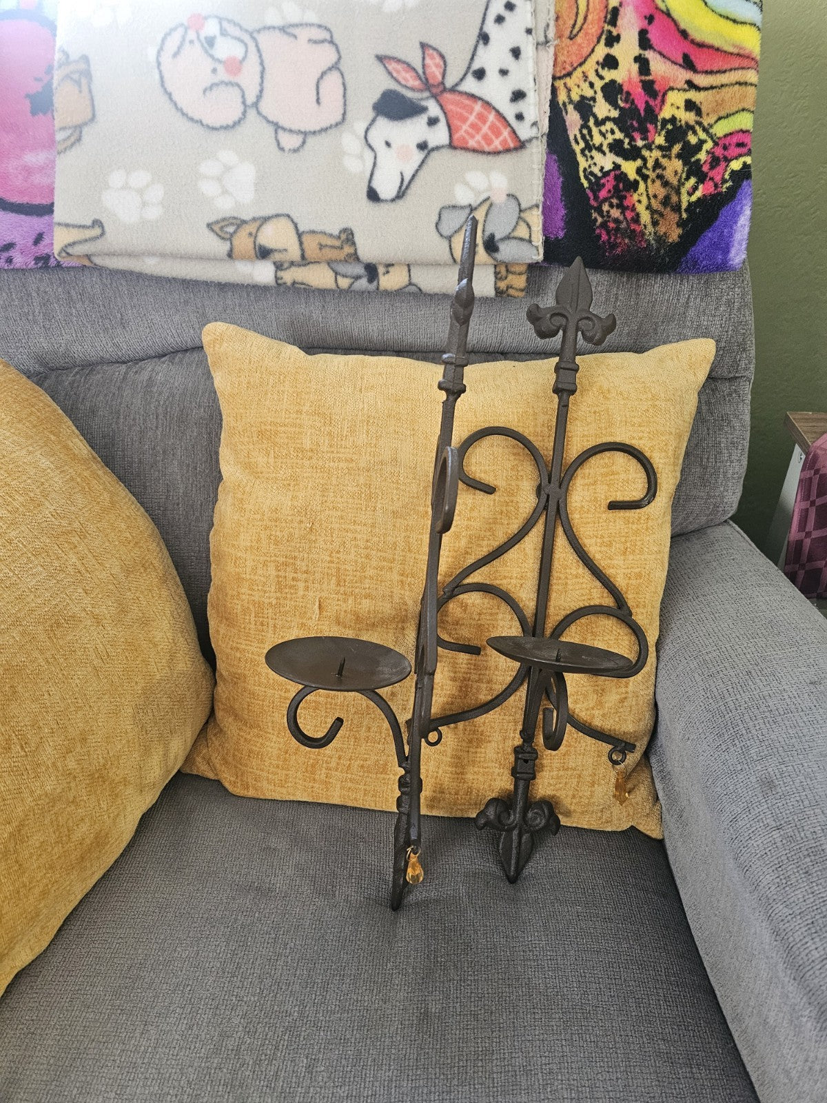 Fleur de Lis Beautiful Brown, handcrafted Wrought Iron Wall Sconces Set