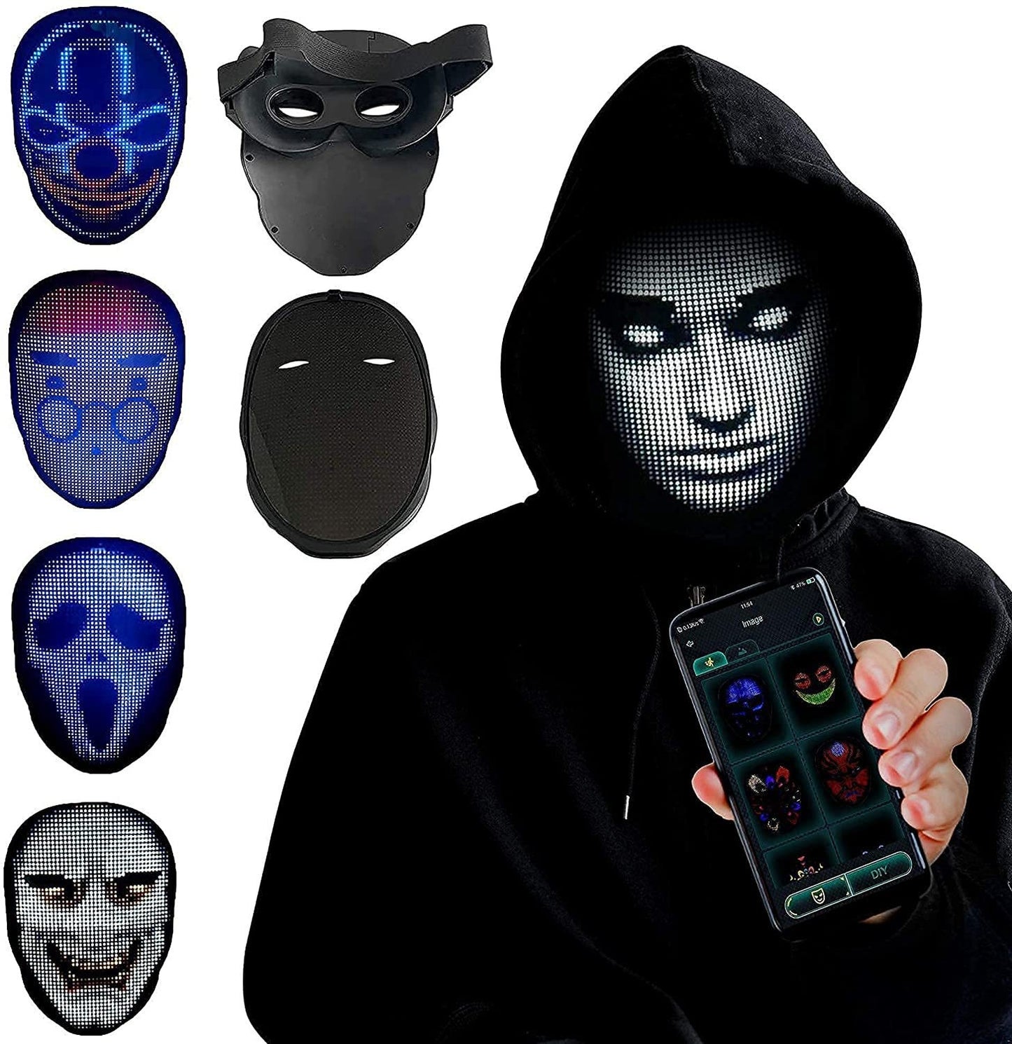 Halloween Face Masks Full Color LED Luminous Mask Face Changing Mask Party Bar P
