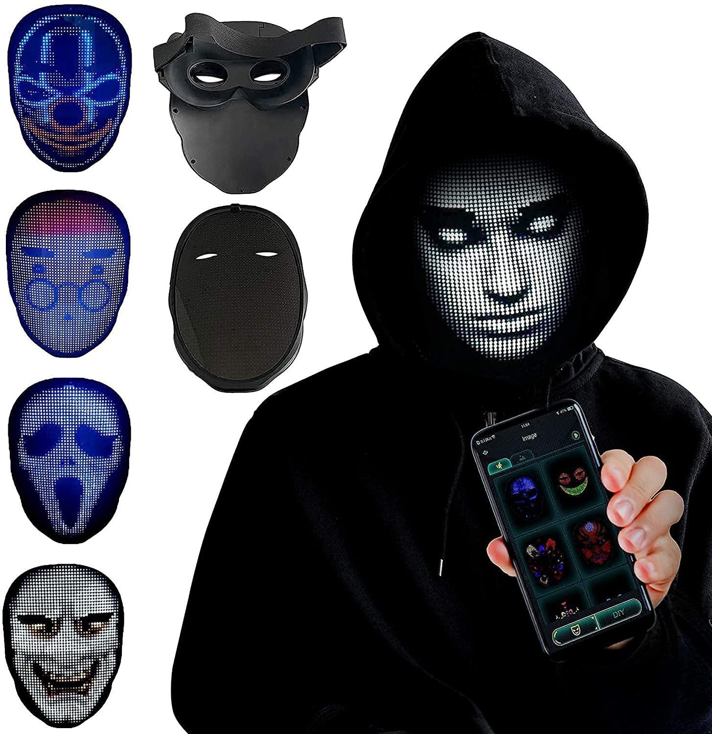 Halloween Face Masks Full Color LED Luminous Mask Face Changing Mask Party Bar P