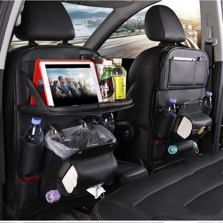 PU Leather Car Storage Bag Multifunction Seat Back Tray Hanging Bag Waterproof C
