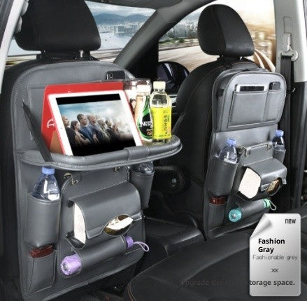 PU Leather Car Storage Bag Multifunction Seat Back Tray Hanging Bag Waterproof C