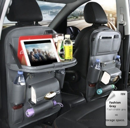 PU Leather Car Storage Bag Multifunction Seat Back Tray Hanging Bag Waterproof C