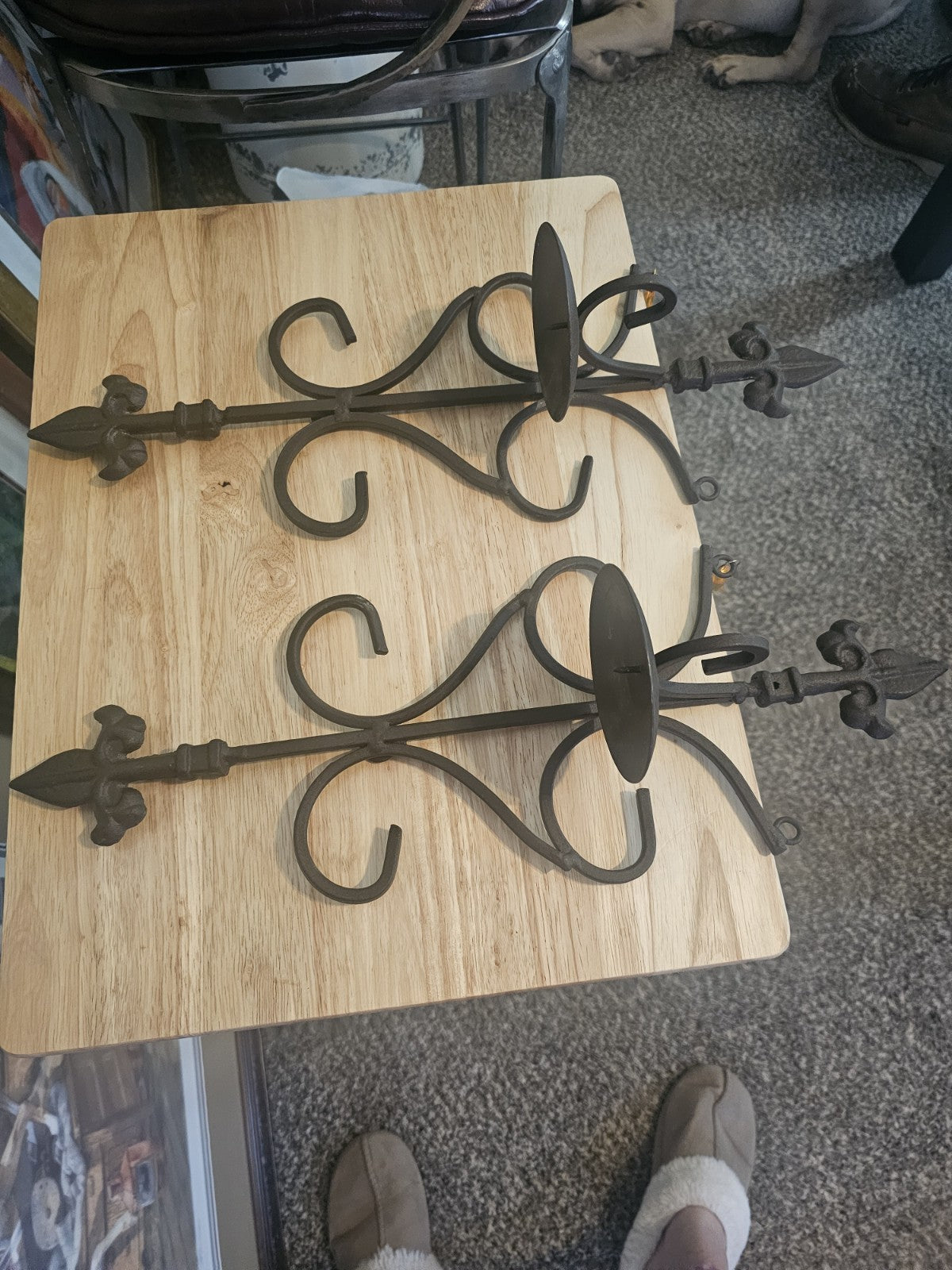 Fleur de Lis Beautiful Brown, handcrafted Wrought Iron Wall Sconces Set