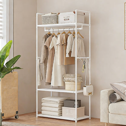 Multifunctional Clothes Rail Garment Hanging Stand Shoe Rack Home Storage Shelf 