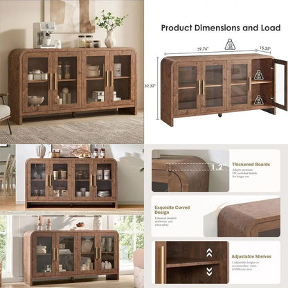 Sideboard Buffet Cabinet with Storage, Sideboard Cabinet with Adjustable Shelves amp 4 Glass Doors,Coffee Bar Console Table for