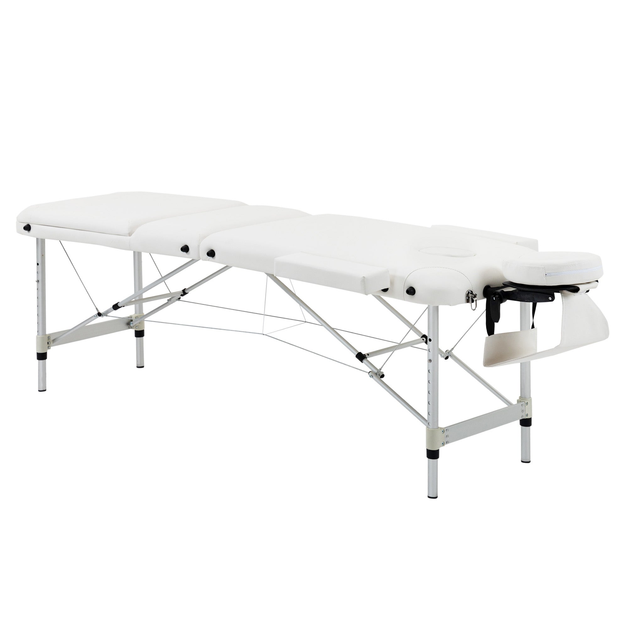 Foldable Massage Bed Portable Table, 3-Section Aluminium Foldable Beauty Couch, Professional Salon Spa Table With Headrest Support And Carry Bag, 81 Cm Width, White